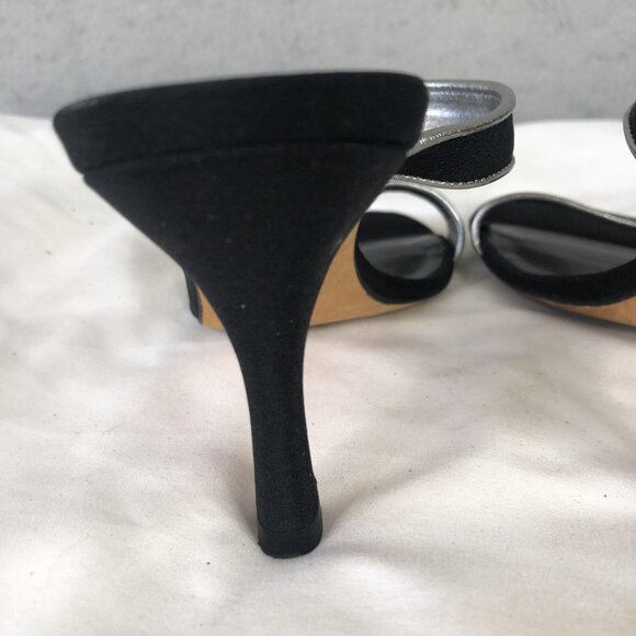 Stuart Weitzman Shoes Womens Size 5 Black Silver Sandal Heels Kitten Slide Mules - Picture 13 of 16